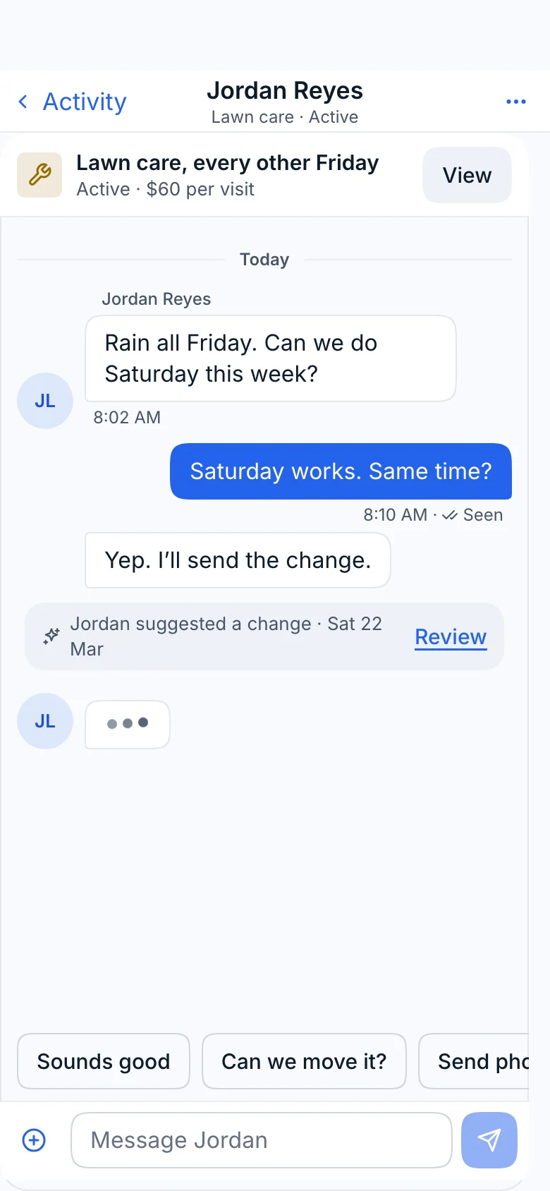 The chat next to a record, with a suggested change